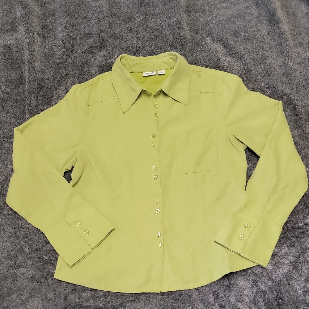 Cato Green Flare Sleeve Button-Up Shirt With Pocket Medium
